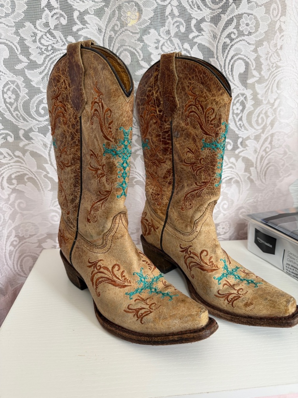 Corral Brown and Turquoise teens Western Boots